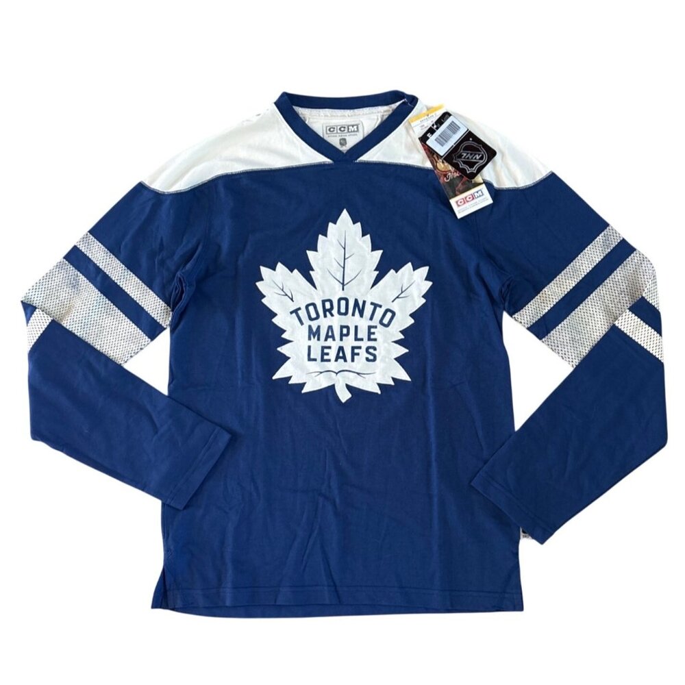 Toronto Maple Leafs Shirt Womens SM Long Sleeve Jersey CCM Blue White NHL Hockey